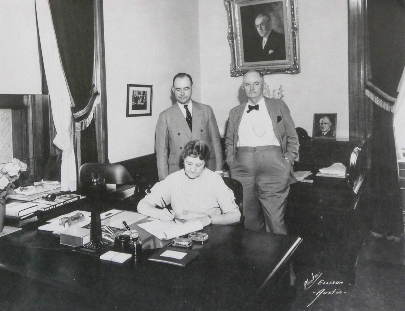 Governor M. Ferguson signing the Hot Oil Bill, 1934
