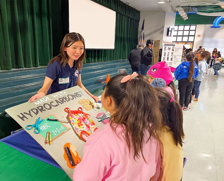 Tiffany showing children things made from Hydrocarbons