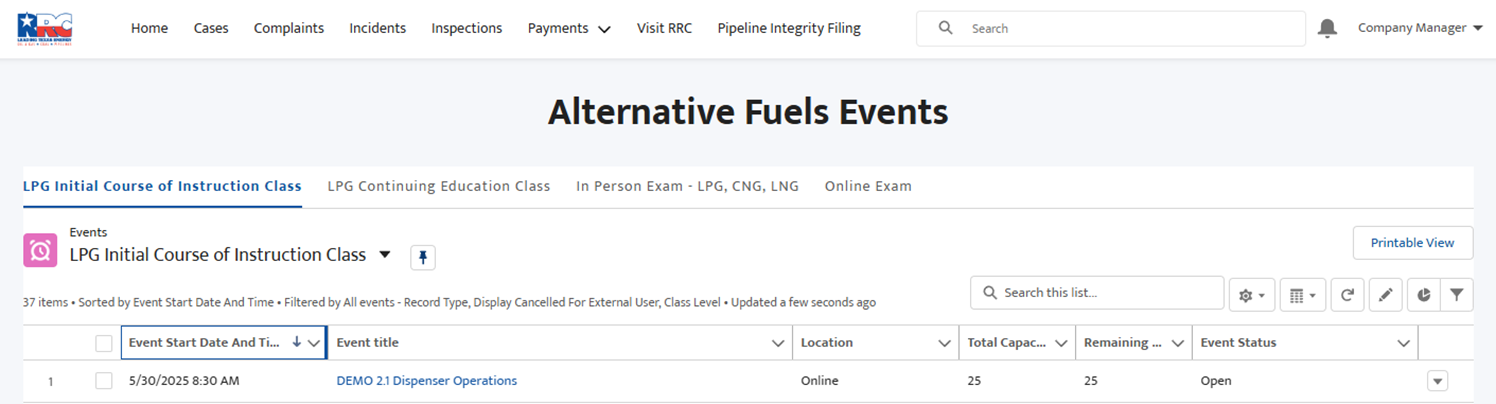 AFOS Events List