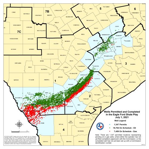 Wells Permitted and Completed in the Eagle Ford Shale Play, July 2021